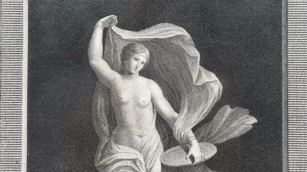 Détail - Bacchante tenant un voile et portant un plat - d'après une fresque murale trouvée à Pompéi