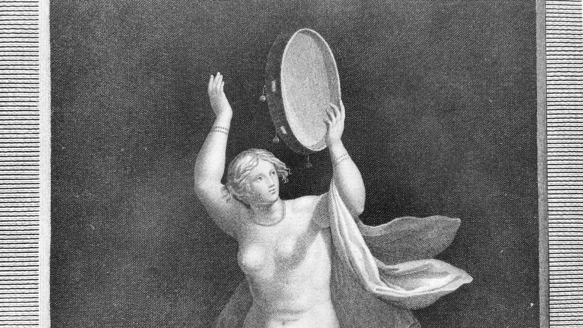 Détail - Bacchante jouant du tambour de basque - inspiré par les fresque de la villa dite de Ciceron à Herculanum - Baccante Dell Ercolano par Domenico del Frate