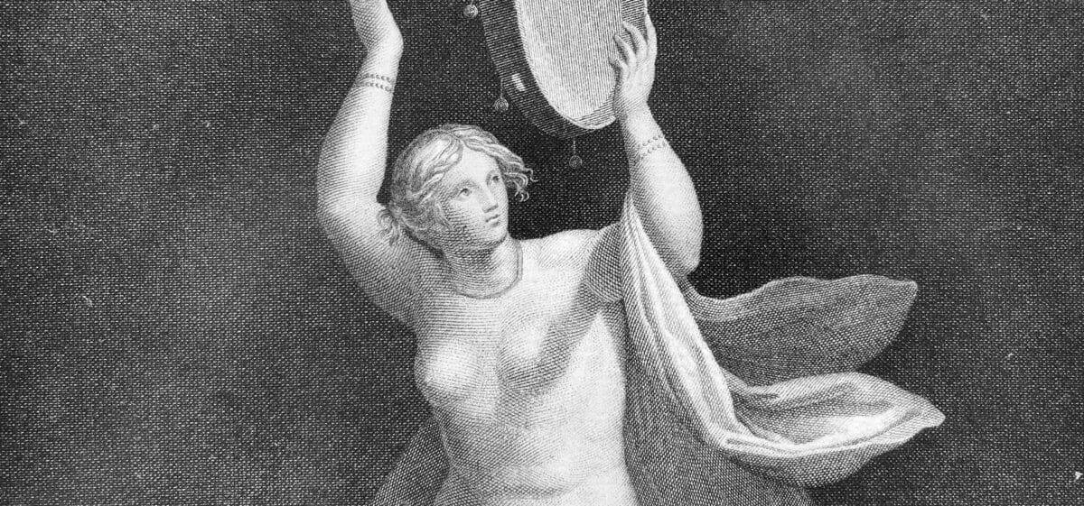 Détail - Bacchante jouant du tambour de basque - inspiré par les fresque de la villa dite de Ciceron à Herculanum - Baccante Dell Ercolano par Domenico del Frate