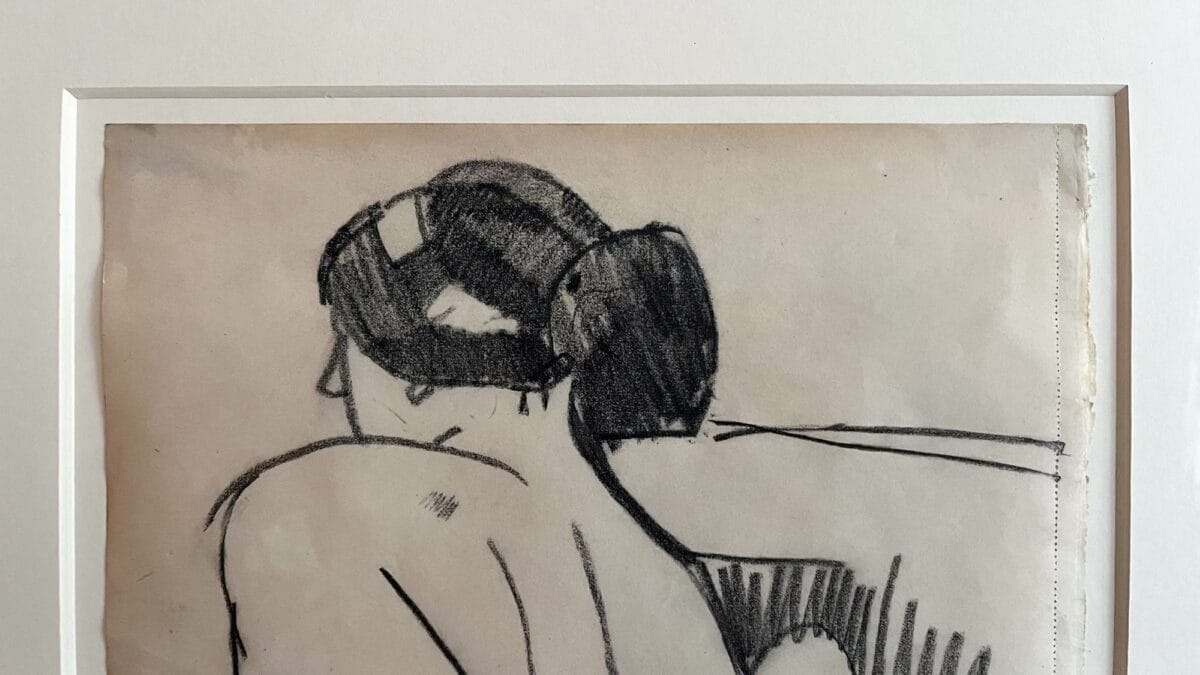 Dessin de Modigliani femme nue vue de dos au fusain sur papier
