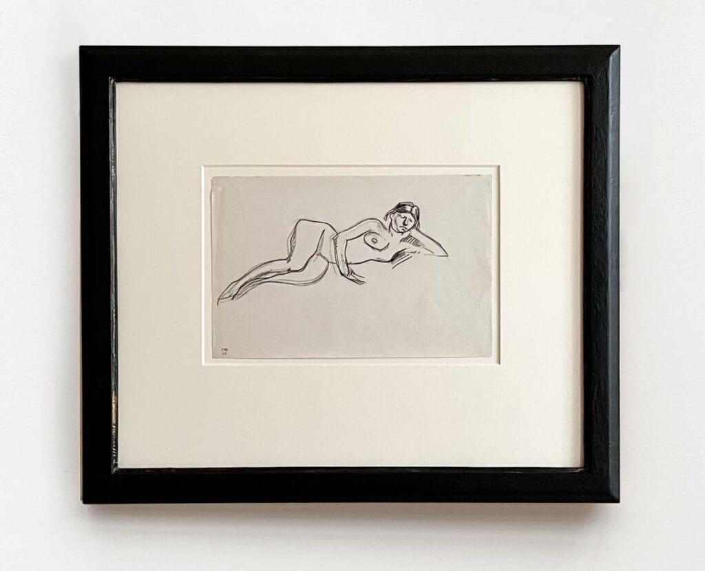 Amedeo Modigliani - dessin de nu allongé au fusain typique de la production de l'artiste