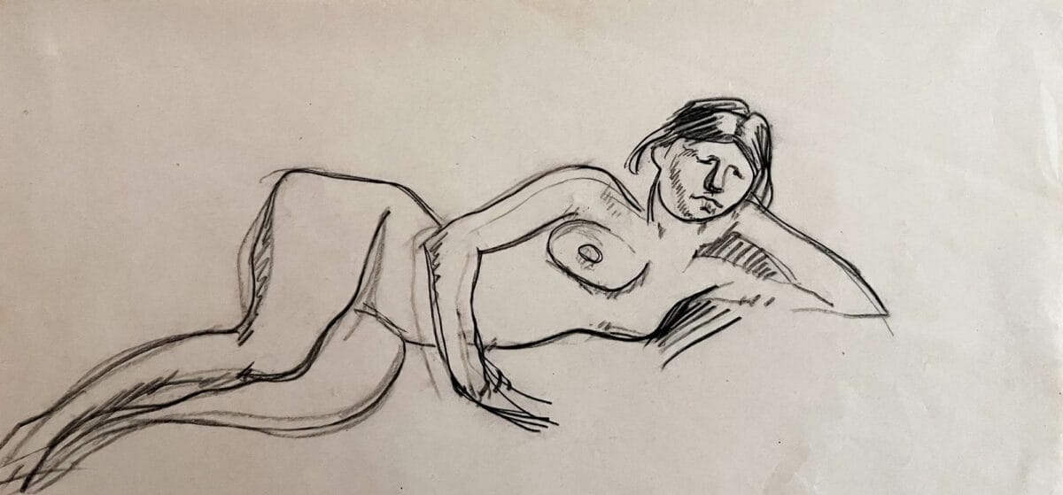 Amedeo Modigliani - Dessin d'un nu allongé datant de 1908 dessin au fusain