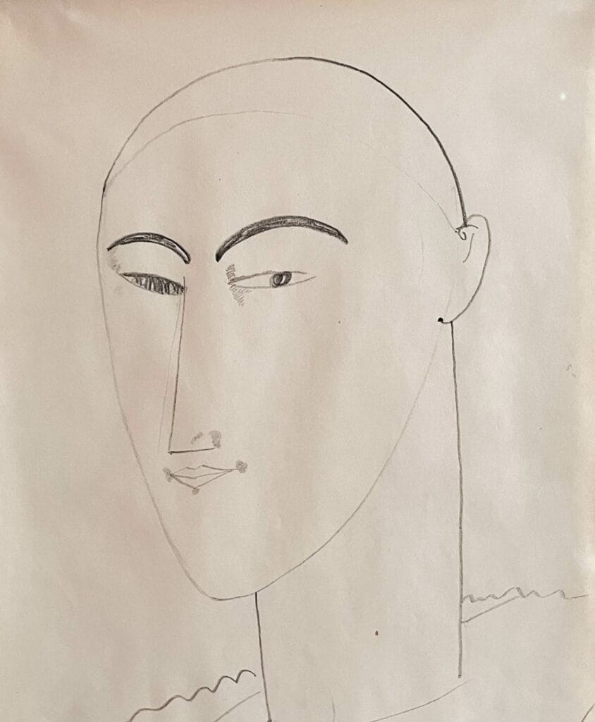 Dessin de Pierrot d'Amedeo Modigliani - personnage de Pierrot à la collerette dessin de la collection Paul Alexandre