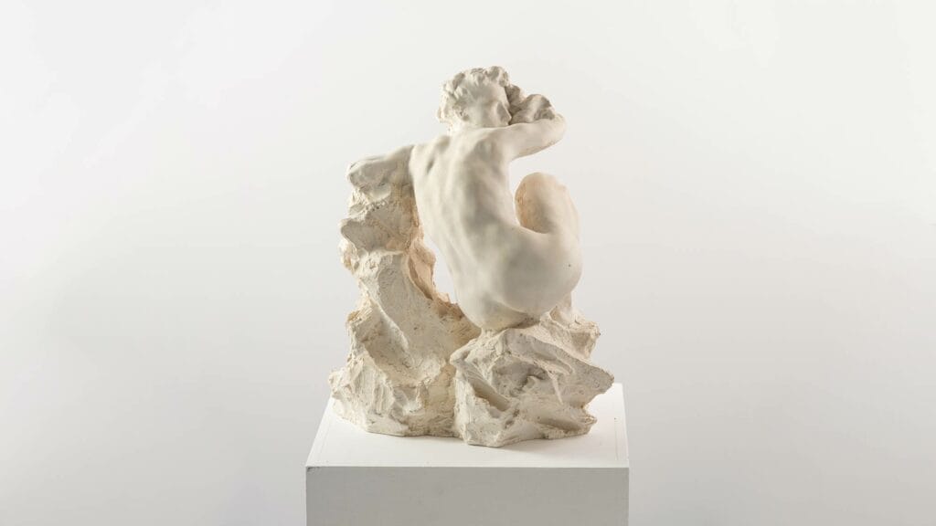 Guy le perse - sculpture odalisque en marbre, ève au rocher, jeune femme nue