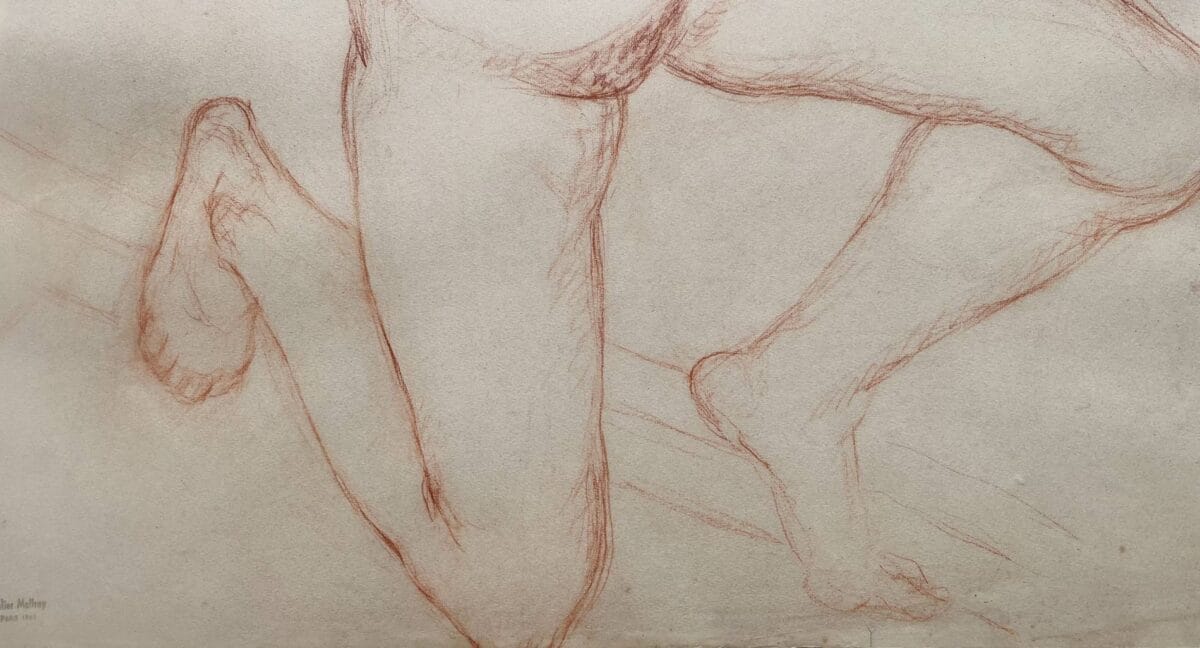 Charles Malfray, sculpteur français du XXe siècle, a créé ce grand dessin au fusain représentant une femme nue dansant.