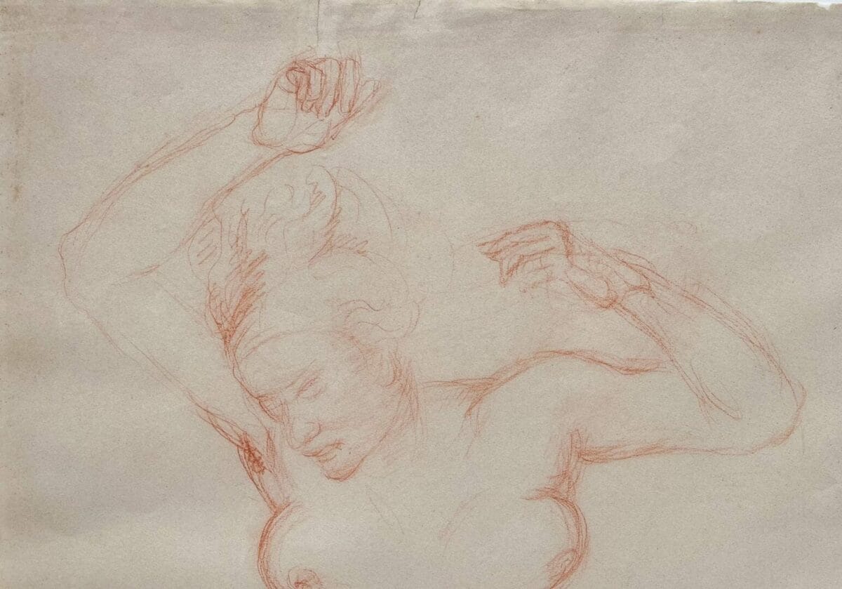 An impressive charcoal rendering of a nude female dancer. This splendid drawing was made by Charles Malfray, a renowned French sculptor from the 20th century.