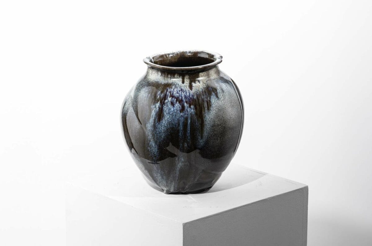 Vase en grès à couverte gris moucheté et bleu - Gérard Tridot – Image 6