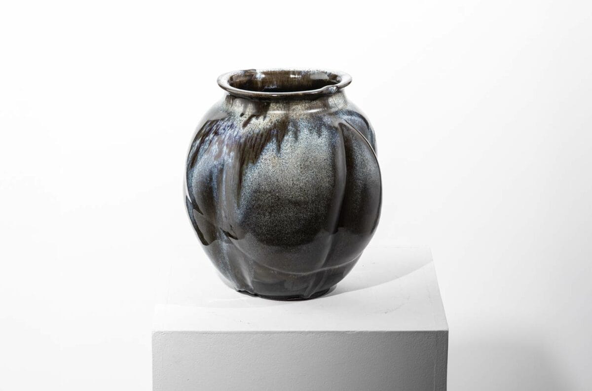 Vase en grès à couverte gris moucheté et bleu - Gérard Tridot – Image 5
