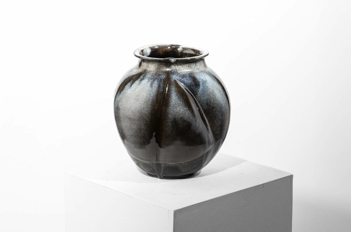 Vase en grès à couverte gris moucheté et bleu - Gérard Tridot – Image 4