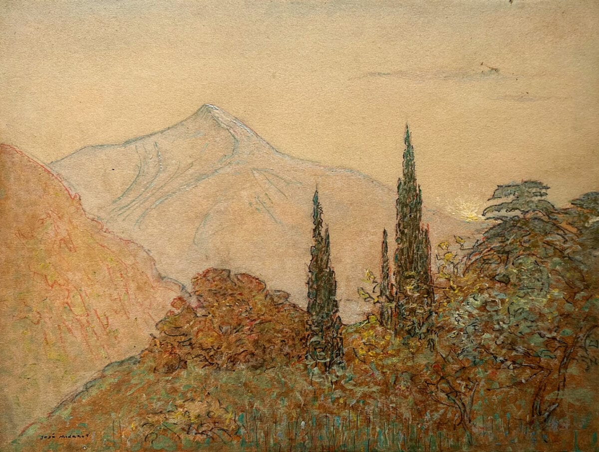 Paysage de montage en Lombardie - Huile sur Papier – Image 3