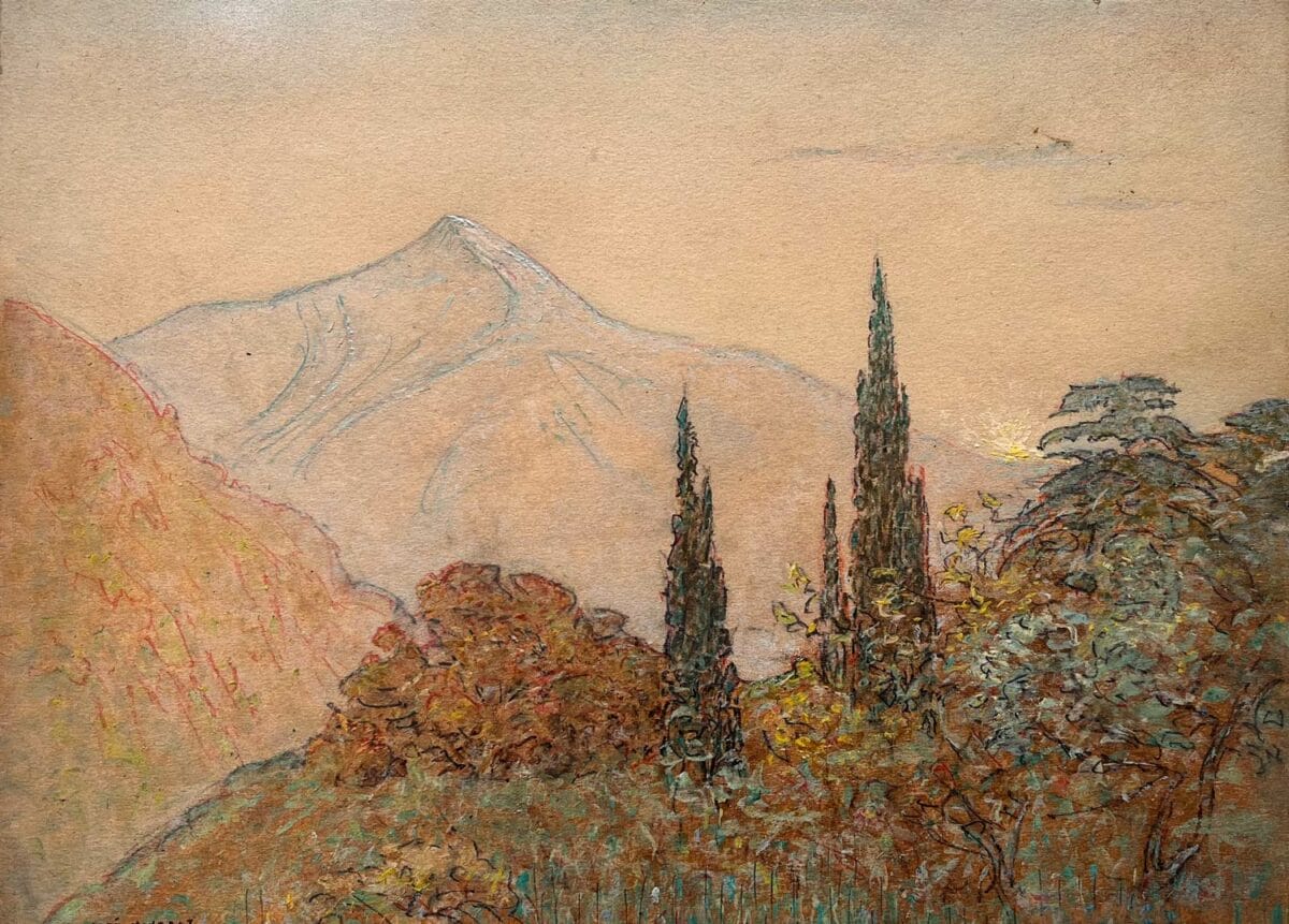 Paysage de montage en Lombardie - Huile sur Papier – Image 9