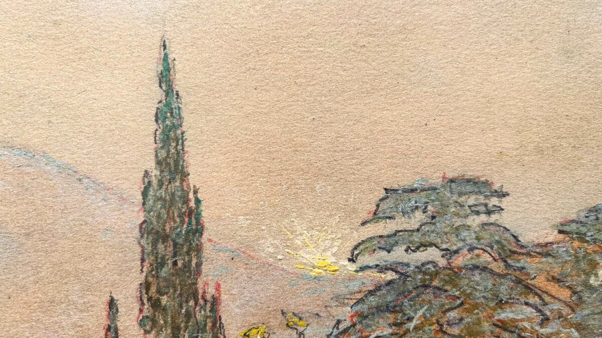 Paysage de montage en Lombardie - Huile sur Papier – Image 11
